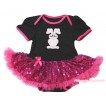 Easter Black Baby Bodysuit Bling Hot Pink Sequins Pettiskirt & Bunny Rabbit Print JS4397